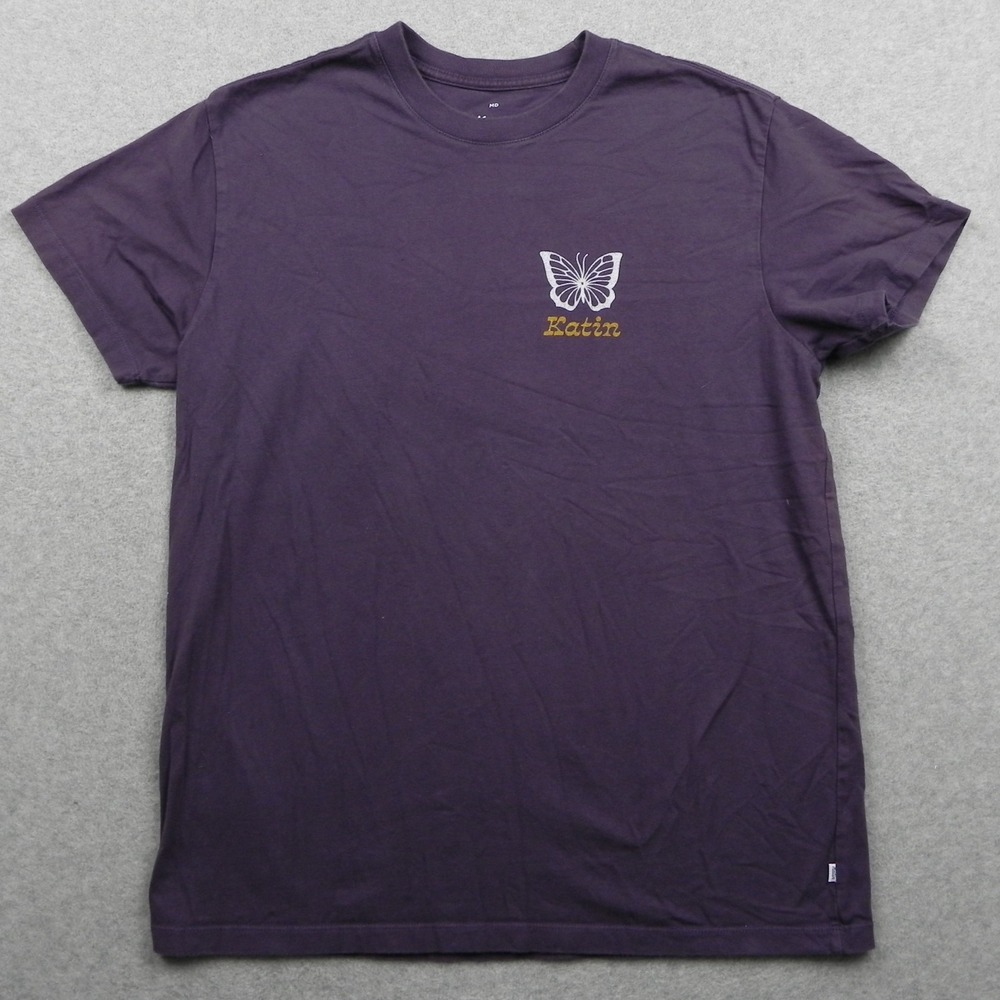 Katin T-Shirt Mens Medium Crew Neck Butterfly Graphic Tee Purple Short Sleeve